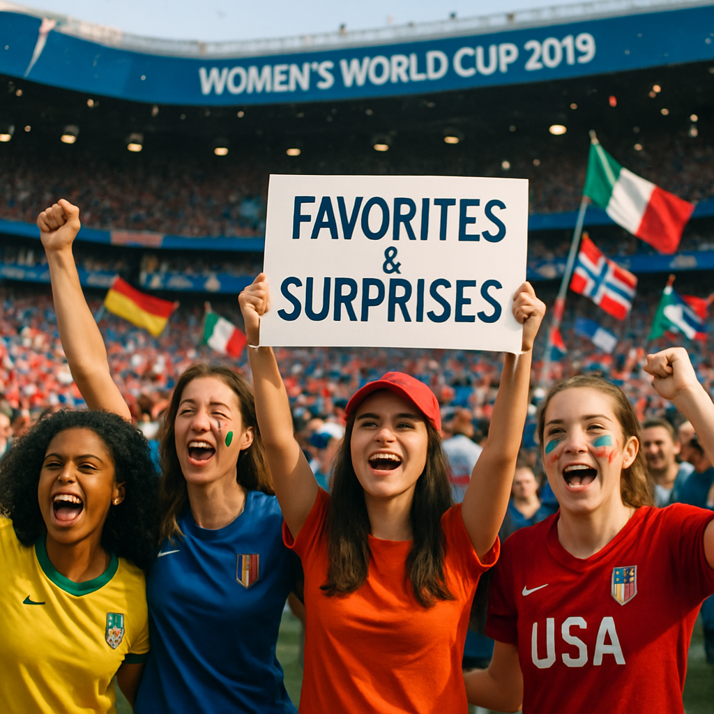 A vibrant scene of a stadium packed with enthusiastic fans from various countries, highlighting